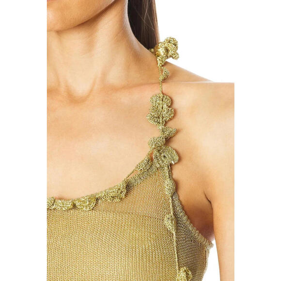 Cult Gaia Alonza Knit Dress Gold metallic crochet Mini Resort XS $598msrp - Picture 2 of 15